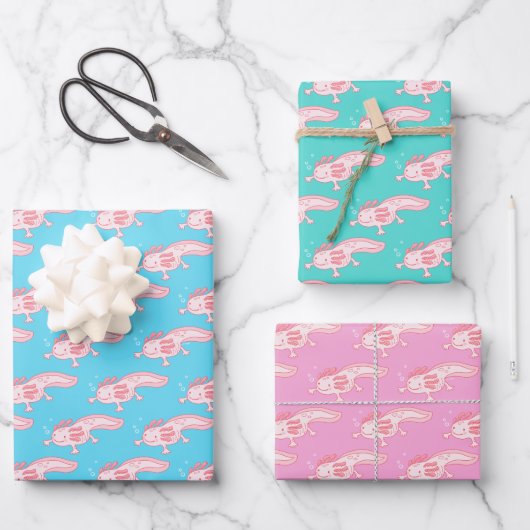 rosa Axolotmuster Geschenkpapier Set (Vorderseite)