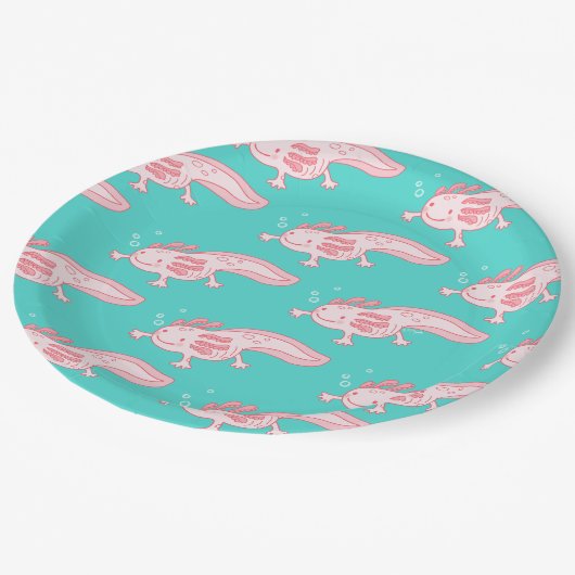 rosa Axolotmuster Pappteller (Schrägansicht)