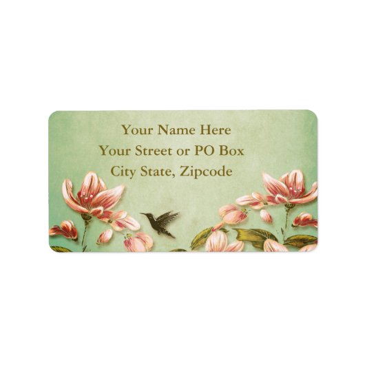 Rosa Azaleen auf grünem Nebel Vintag Adressaufkleber (Vorne)