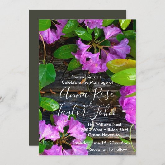 Rosa Azaleen Blume, rustikales Hinterhofholz Einladung (Vorne/Hinten)