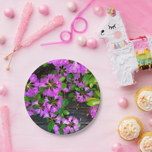 Rosa Azaleen Blume, rustikales Hinterhofholz Pappteller (Party)