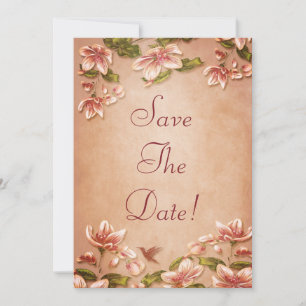 Rosa Azaleen Vintage Blumenhochzeit Save the Date Einladung