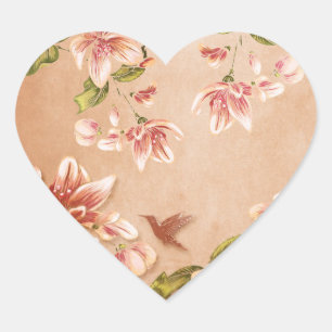 Rosa Azaleen Vintage Blüte auf Whiskey Herz-Aufkleber