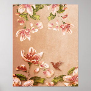 Rosa Azaleen Vintage Blüte auf Whiskey Poster