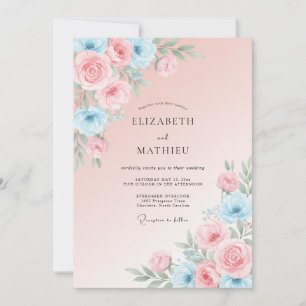 Rosa Azur-Ranunkel-Eukalyptus-Hochzeit Einladung