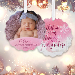 Rosa Baby 1. Weihnachten Benutzerdefiniertes Foto Ornament Karte