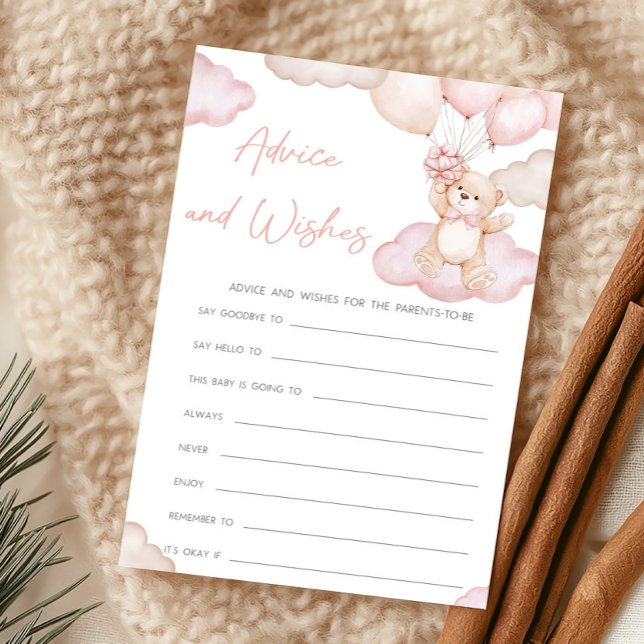 Rosa Baby-Bär-Ballon-Rat-und-Wünsche-Spiel (Girl Bearly Wait Balloon Baby Shower Advice and Wishes Game)