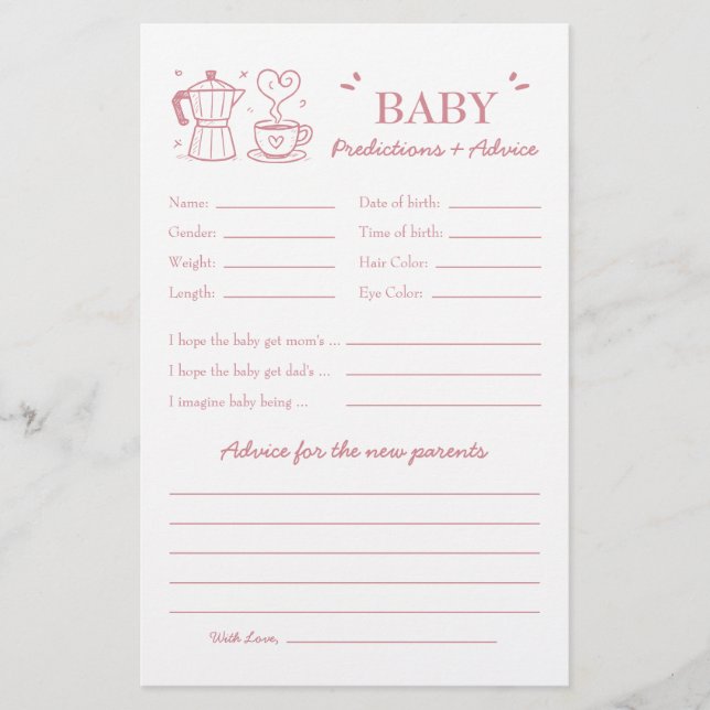 Rosa Baby Braut Kaffee Vorhersagen und Ratschläge (Vorderseite)