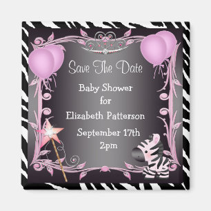 Rosa Baby-Dusche Prinzessin-Zebra Save the Date Magnet