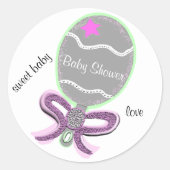 Rosa Baby Duschgitter Rattle Round Stickers (Vorderseite)