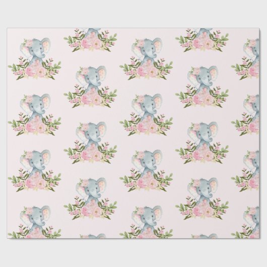 Rosa Baby-Elefant-Mädchen-Duschen-1. Geschenkpapier (Flach)