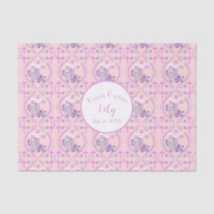 Rosa Baby-Elefant mit Taube und Kreuz Taufzeremoni Seidenpapier