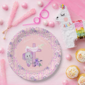 Rosa Baby Elefant mit Taube und Kreuztaufen Pappteller (Party)