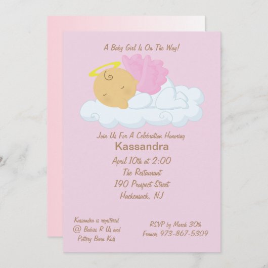 Rosa Baby-Engels-Babyparty-Einladung Einladung (Vorne/Hinten)