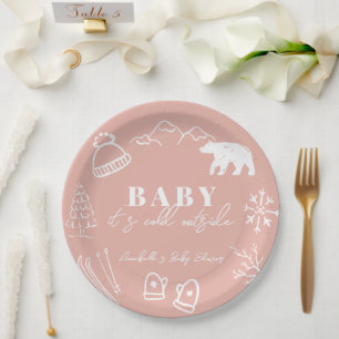 Rosa Baby, es ist kalt draußen Handgezeichnete Bab Pappteller
