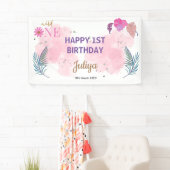 Rosa Baby Girl 1. Geburtstagsbanner Banner (Insitu)