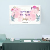 Rosa Baby Girl 1. Geburtstagsbanner Banner (Messeveranstaltung)