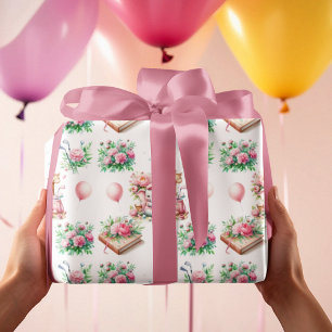Rosa Baby-Girl-Elefant & Giraffe-Golf-Baby Geschenkpapier