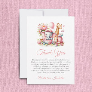 Rosa Baby Girl Elefant & Giraffe Golf Baby Shower Dankeskarte