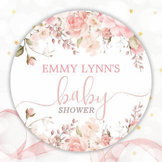Rosa Baby In Bloom Baby Shower Runder Aufkleber