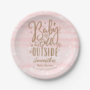 Rosa Baby It's Cold Outside Winter-Baby-Party Pappteller