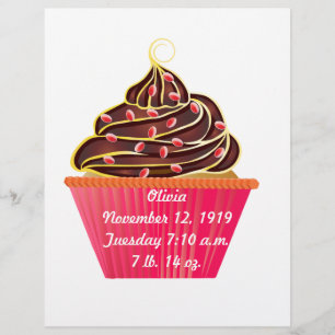 Rosa Baby Mädchen Cupcake Ankündigungs-Schreibware