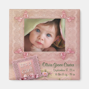 Rosa Baby Mädchen Foto Rahmen Geburt Magnete Magnet