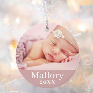 Rosa Baby Mädchen Personalisierter Name Foto Ornament