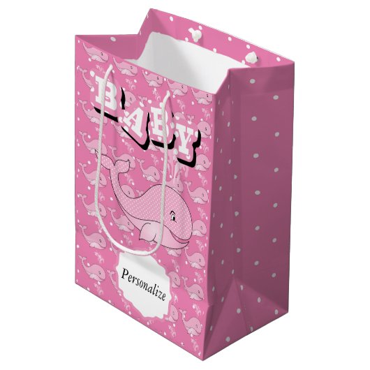 Rosa Baby-Polka punktierter Wal Mittlere Geschenktüte (Vorderseite Schrägansicht)