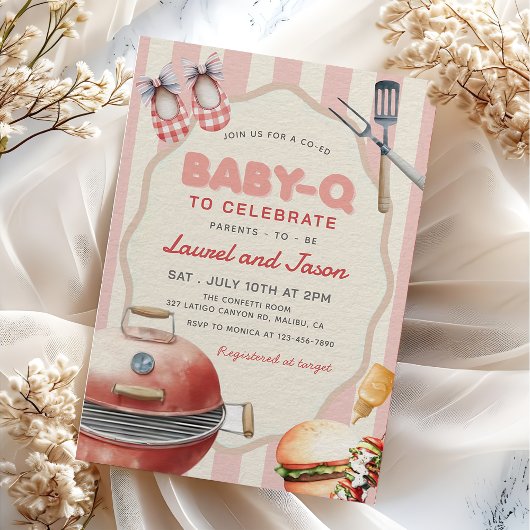 Rosa Baby-Q Backyard Baby Shower Einladung