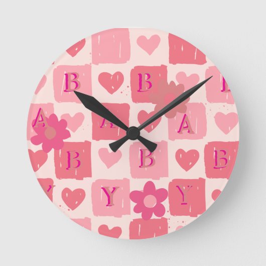 Rosa Baby Runde Wanduhr (Vorderseite)