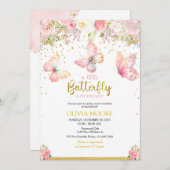 Rosa Baby-Schmetterling Baby-Dusche Einladung (Vorne/Hinten)