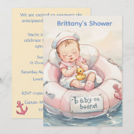 Rosa Baby-Seemann-Digital-Download-Einladung Einladung
