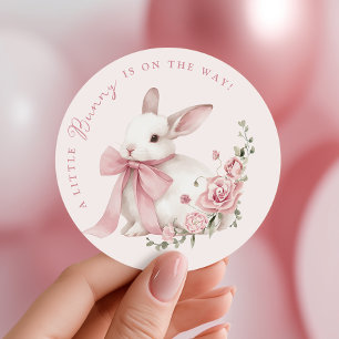 Rosa Baby Shower Aufkleber Kleiner Hase