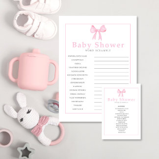 Rosa Baby Shower Buchstabenrätsel Antwortblatt – D Briefbogen