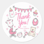 Rosa Baby Shower Danke Aufkleber (Vorderseite)