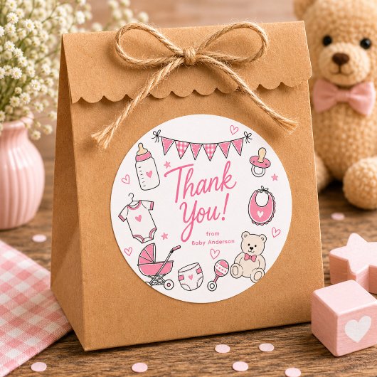 Rosa Baby Shower Danke Aufkleber