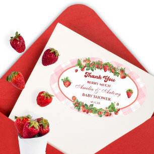 Rosa Baby Shower Dankeschön-Aufkleber Erdbeere Ovaler Aufkleber