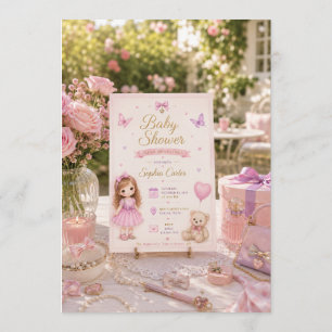 Rosa Baby-Shower-Einladung mit süßem Mädchen Save The Date