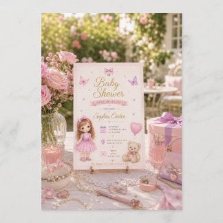 Rosa Baby-Shower-Einladung mit süßem Mädchen Save The Date