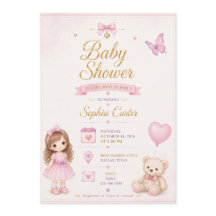 Rosa Baby-Shower-Einladung mit süßem Mädchen