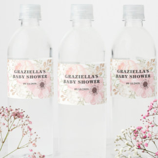 Rosa Baby Shower Floral Wasserflaschenetikett