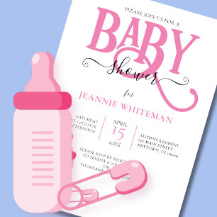 ROSA BABY SHOWER FÜR MÄDCHEN MIT BABYFLASCHE EINLADUNG