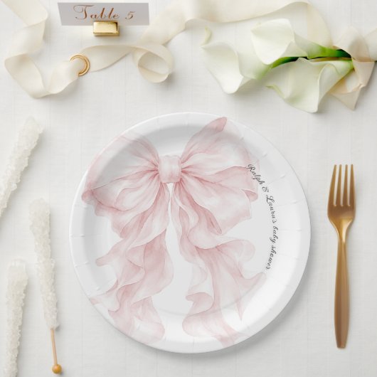 Rosa Baby Shower mit Schleife Pappteller (Hochzeit)