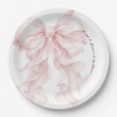 Rosa Baby Shower mit Schleife Pappteller (Vorderseite)