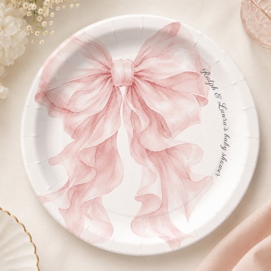 Rosa Baby Shower mit Schleife  Pappteller