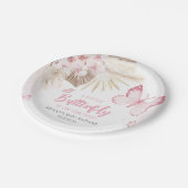 Rosa Baby Shower mit Schmetterling Pappteller (Schrägansicht)