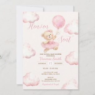 Rosa Babybär-Baby-Shower-Wolke Himmlisch Gesandt Einladung