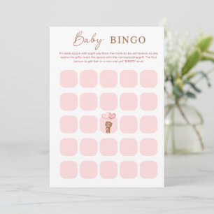 Rosa Babybär & Ballons Baby Shower BINGO Karte