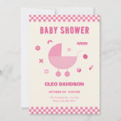 Rosa Babybettrollendusche Einladung (Vorderseite)